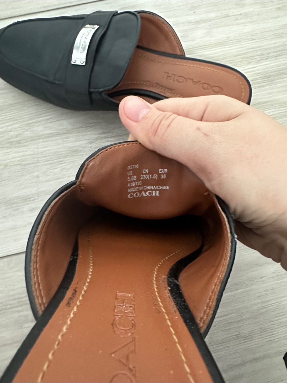 COACH Black Leather Slip-On Mules with Silver Plaque - Picture 5 of 6